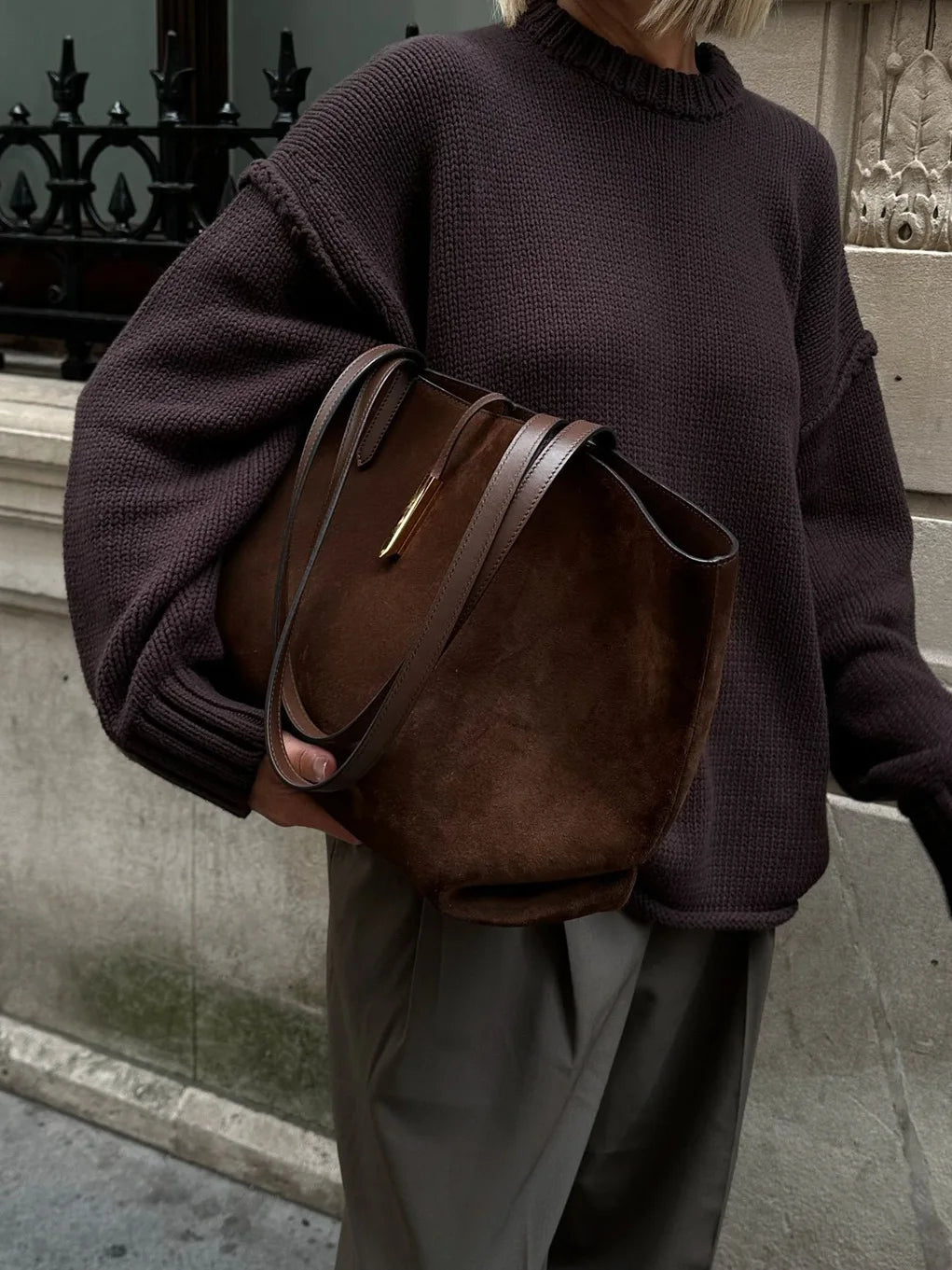 Elegant Women's White Oversized Sweater - Loose Knit O-Neck Cardigan 0