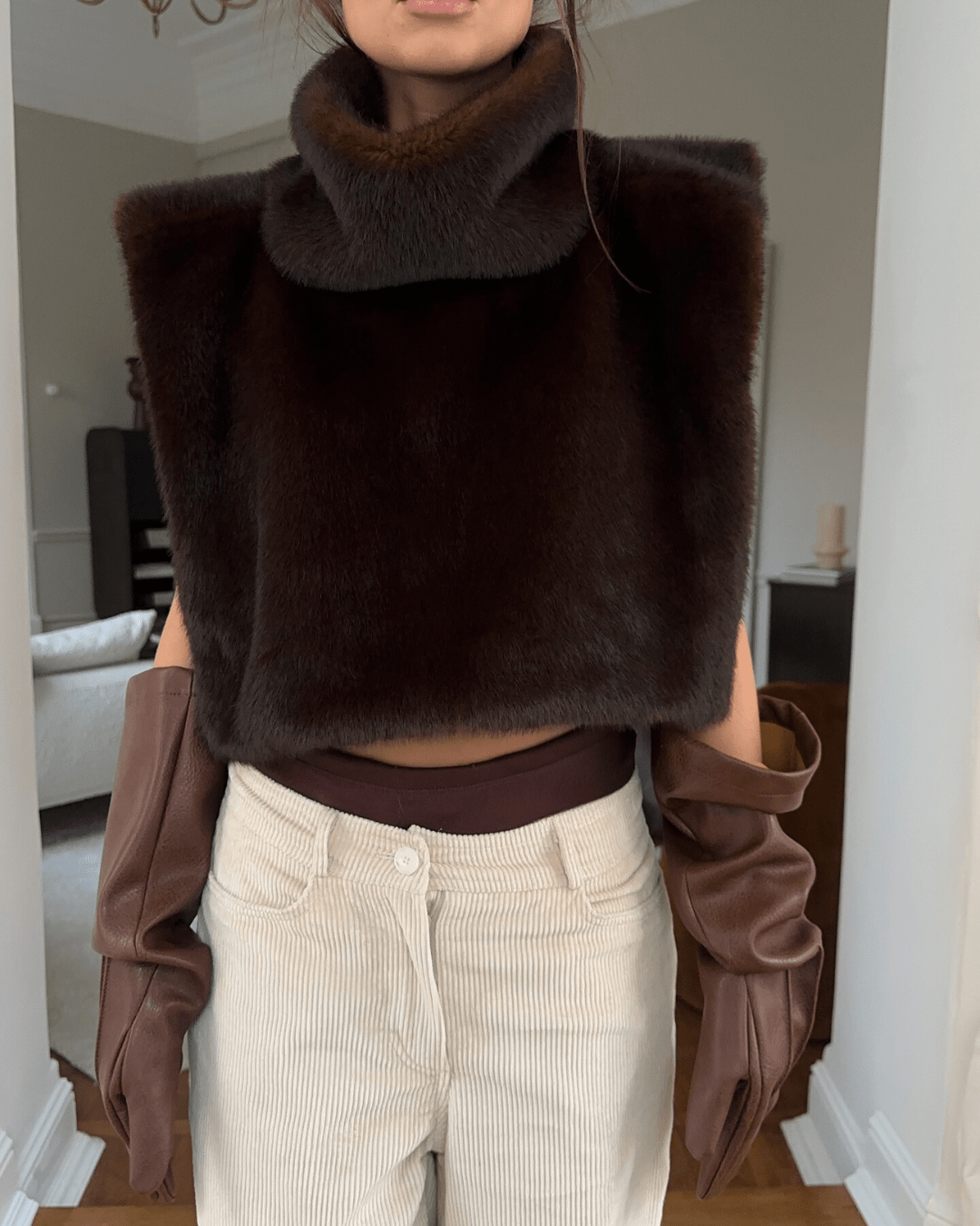 Women's Black Faux Fur Turtleneck Vest - Stylish Asymmetrical Layering Piece 1