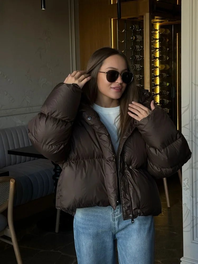 Women's Deep Brown Hooded Puffer Jacket - Casual Winter Coat for Women 2