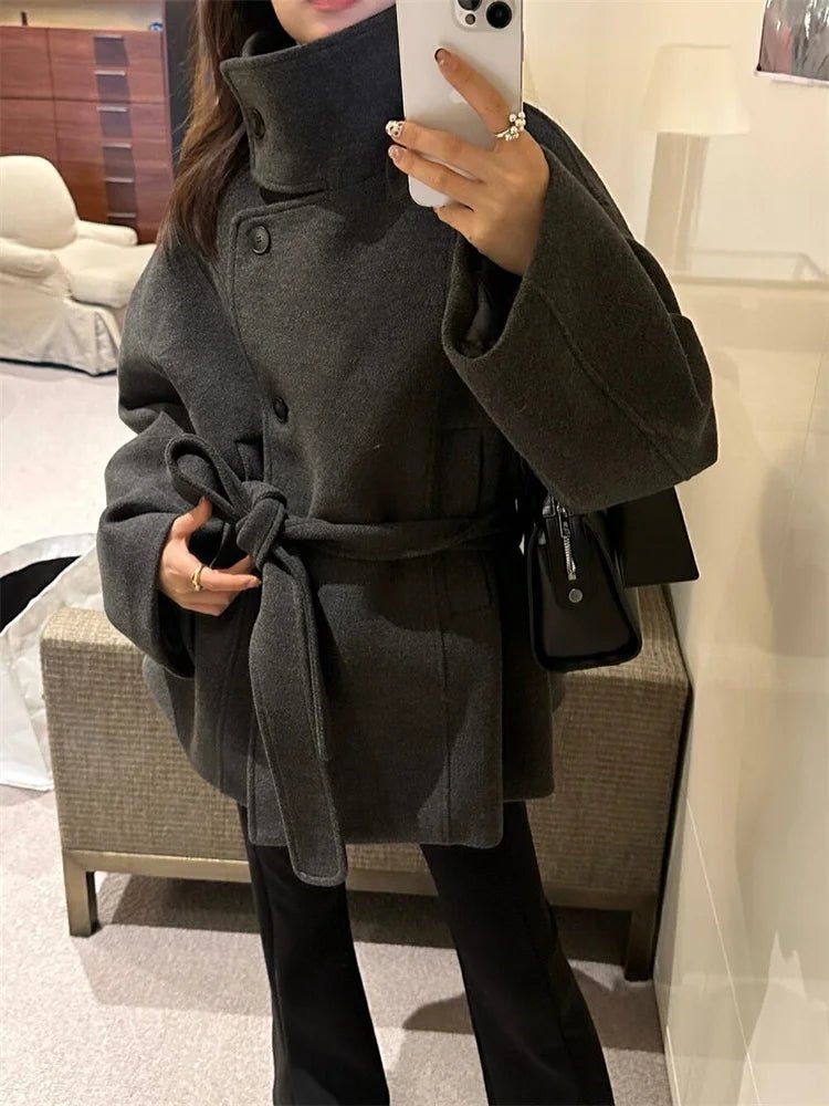 Womens Wool Blend High Collar Winter Coat - Stylish & Warm Outerwear 1