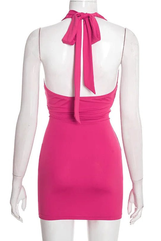 SOERA Elena Ruched Halter Mini Dress - Dress - Pink S