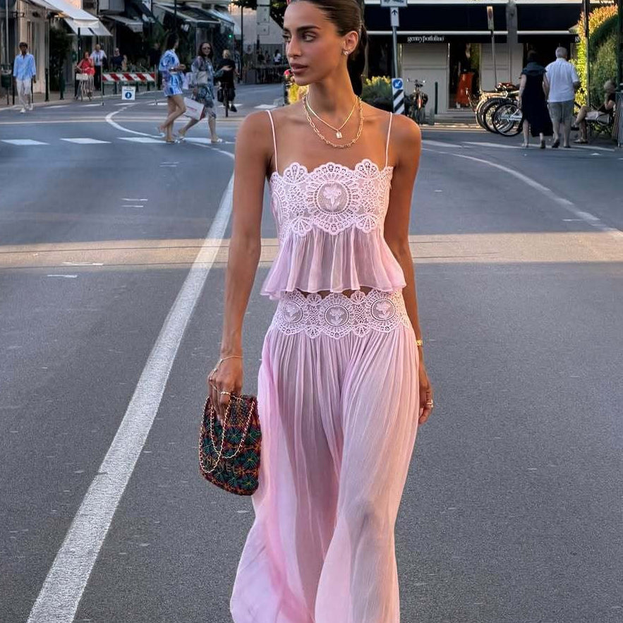 Ensemble pantalon Sophia en dentelle et chiffon