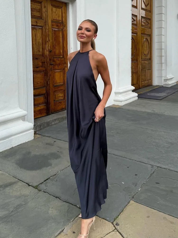 SOERA Indira Satin Halter Maxi Dress - Dress - SOERA-433027-NAV-S-15619 Charcoal Gray S