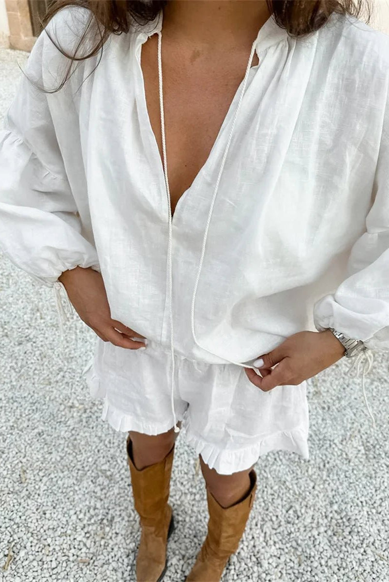 SOERA Sienna Ruffle Shorts Set - Matching Sets - SOERA-054403-WHI-XL-59747 XL