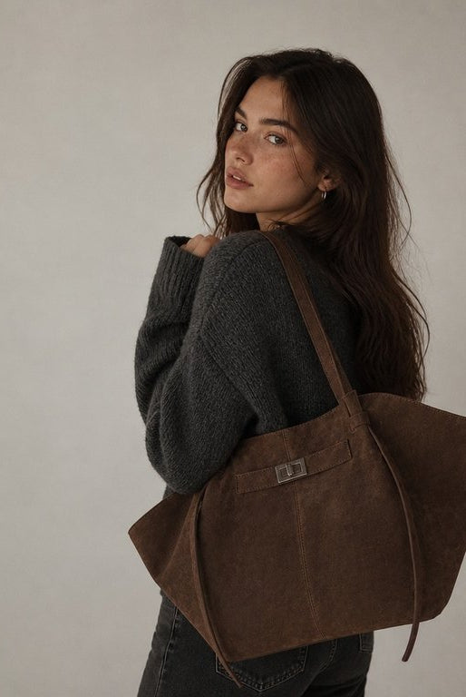 SOERA Dina Bat-Wing Suede Tote Bag - Bag - Brown