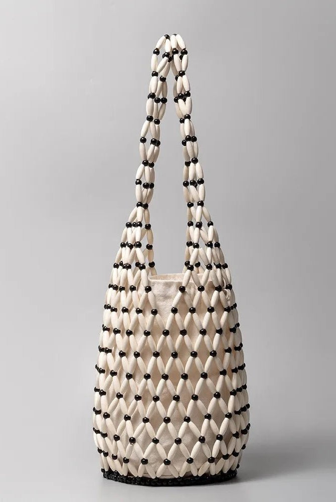 SOERA Margot Woven Beaded Tote Bag - Bag - SOERA-258883-WHI-36-04547 White/Black 36
