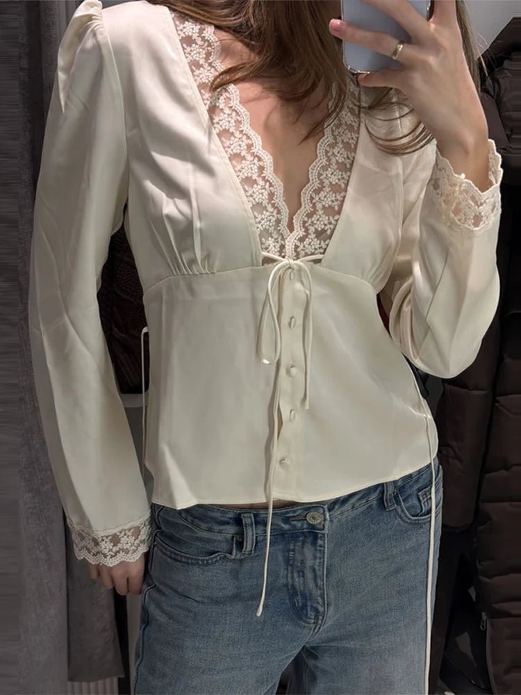 SOERA Beatrice Lace - Up Patchwork Blazer - Blazer - Beige M