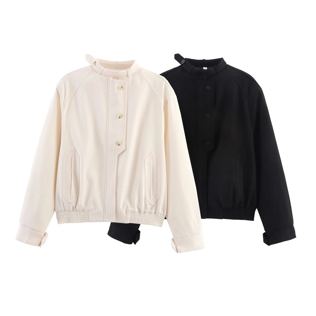 SOERA Beatrice Stand Collar Jacket with Button Details - Coats & Jackets - Beige S