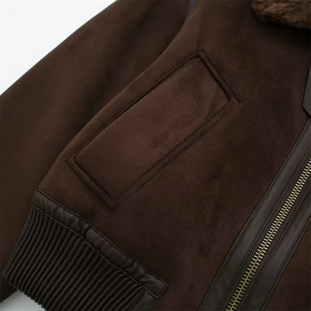 SOERA Esme Suede Short Bomber Jacket - Coats & Jackets - 1005006086971689-;pB1764703453922611997 Brown M
