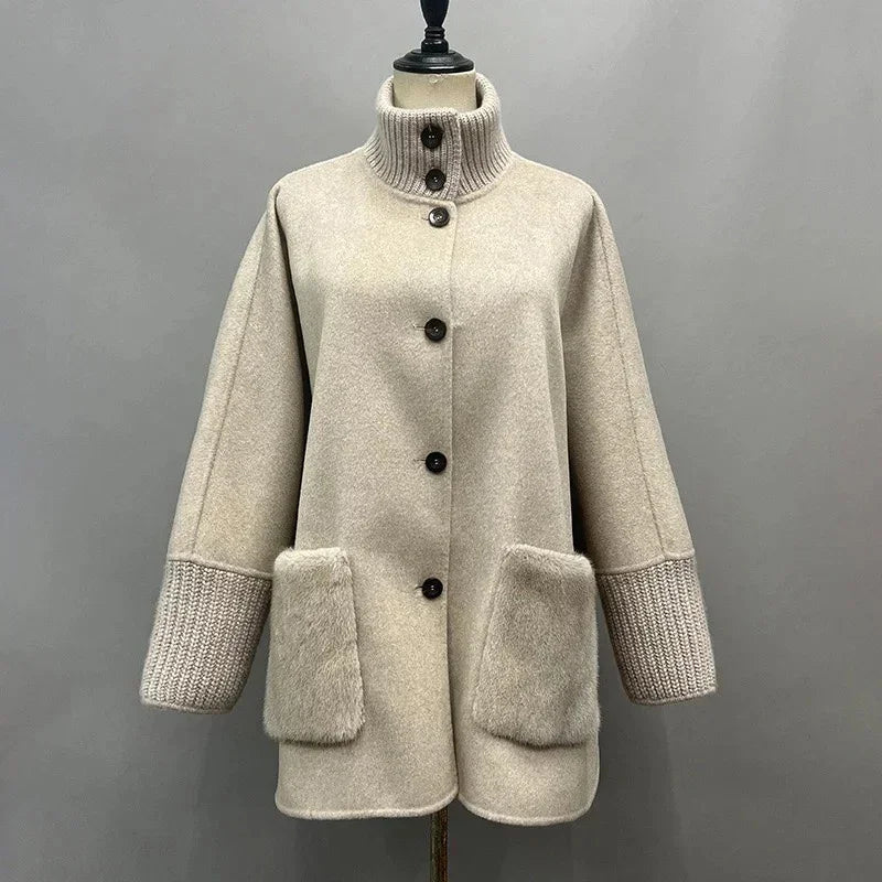 SOERA Terry Turtleneck Faux Fur Knit Coat - Coats & Jackets - 3256810016271253-;jR1764102178643223256 Brown M