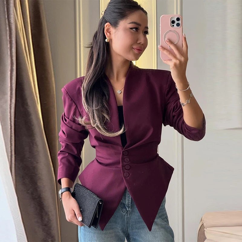 SOERA Tricia Structured Shoulder Cinched Blazer - Coats & Jackets - 1005011660132024-;qf1772045930022570680 Brown S