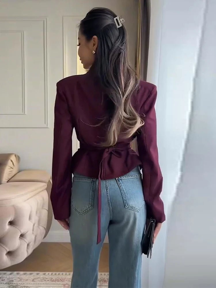 SOERA Tricia Structured Shoulder Cinched Blazer - Coats & Jackets - 1005011660132024-;qf1772045930022570680 Brown S