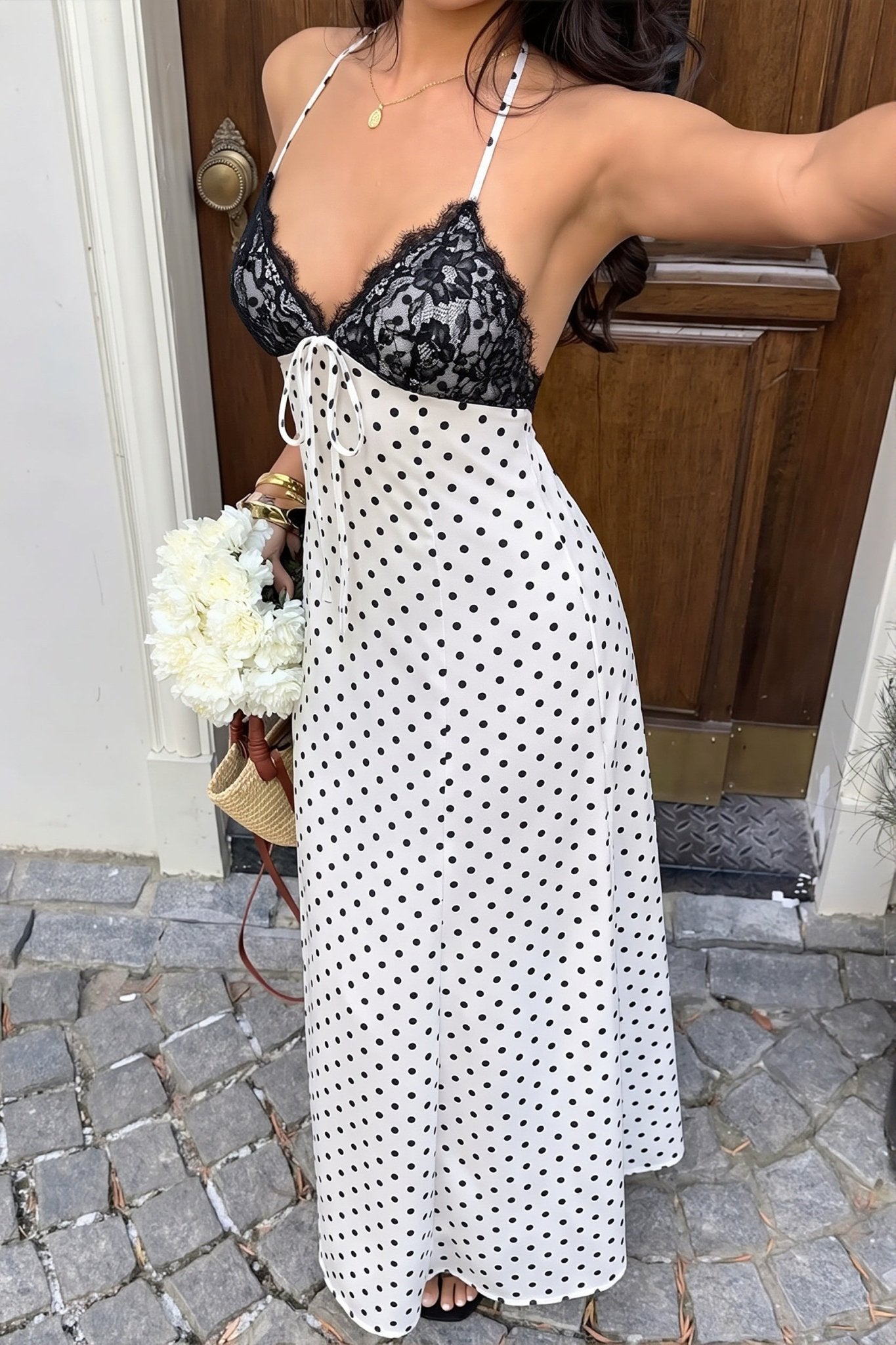 SOERA Aiwilda Polka Dot Halter Maxi Dress - Dress - SOERA-358339-WHI-M-05251 White M