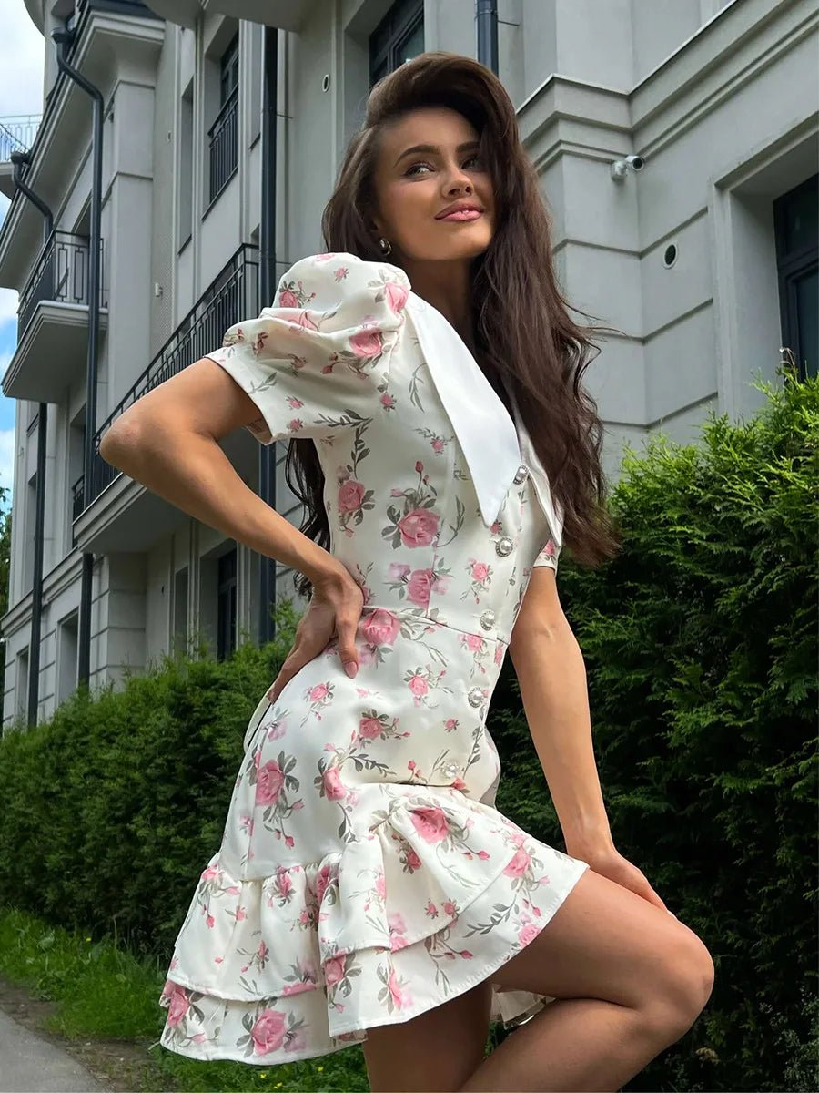 SOERA Andromeda Floral Puff Sleeve Mini Dress - Dress - White L