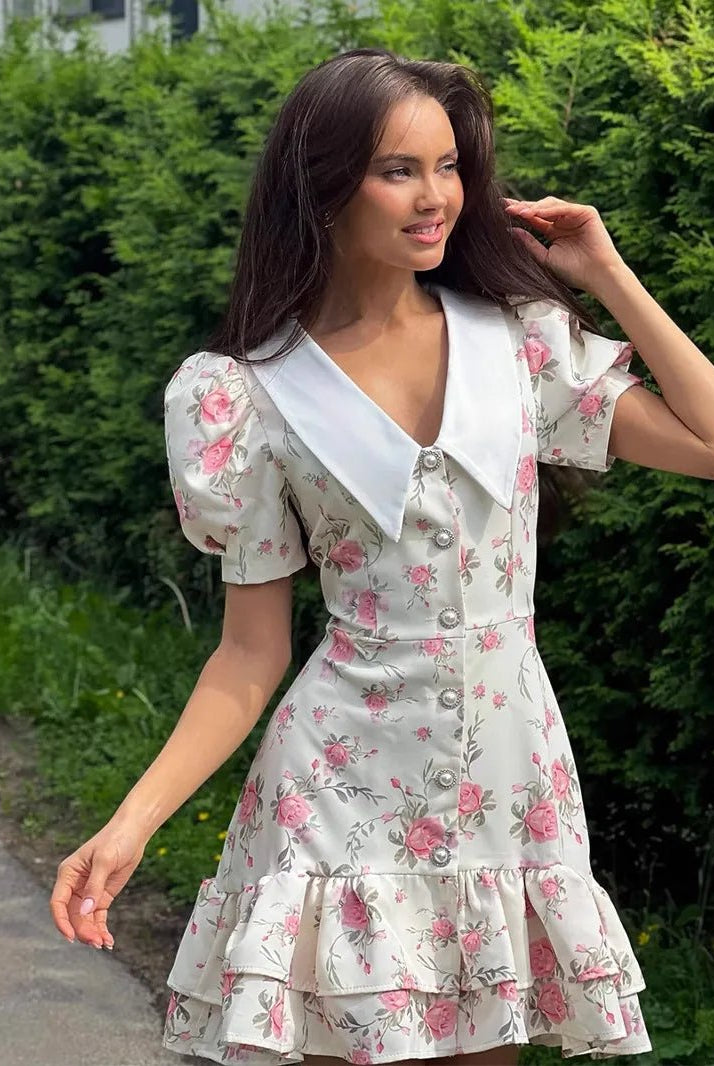 SOERA Andromeda Floral Puff Sleeve Mini Dress - Dress - White M