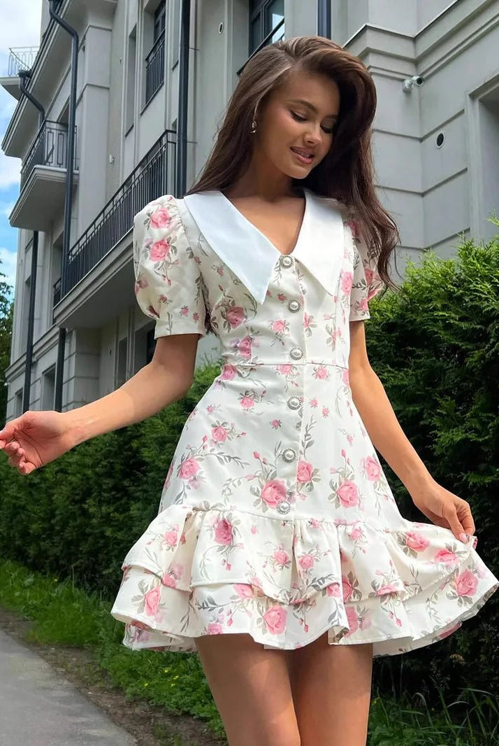 SOERA Andromeda Floral Puff Sleeve Mini Dress - Dress - White S