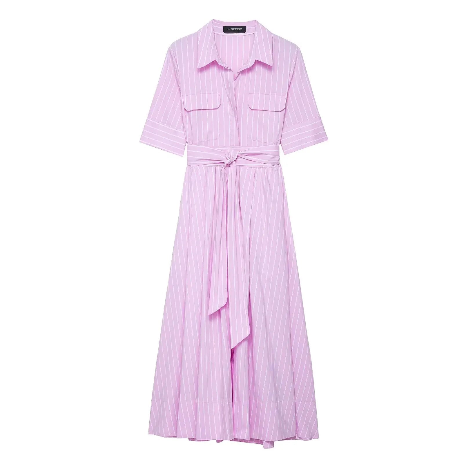 SOERA Ariane Belted Shirt Midi Dress - Dress - Pink Stripes XS