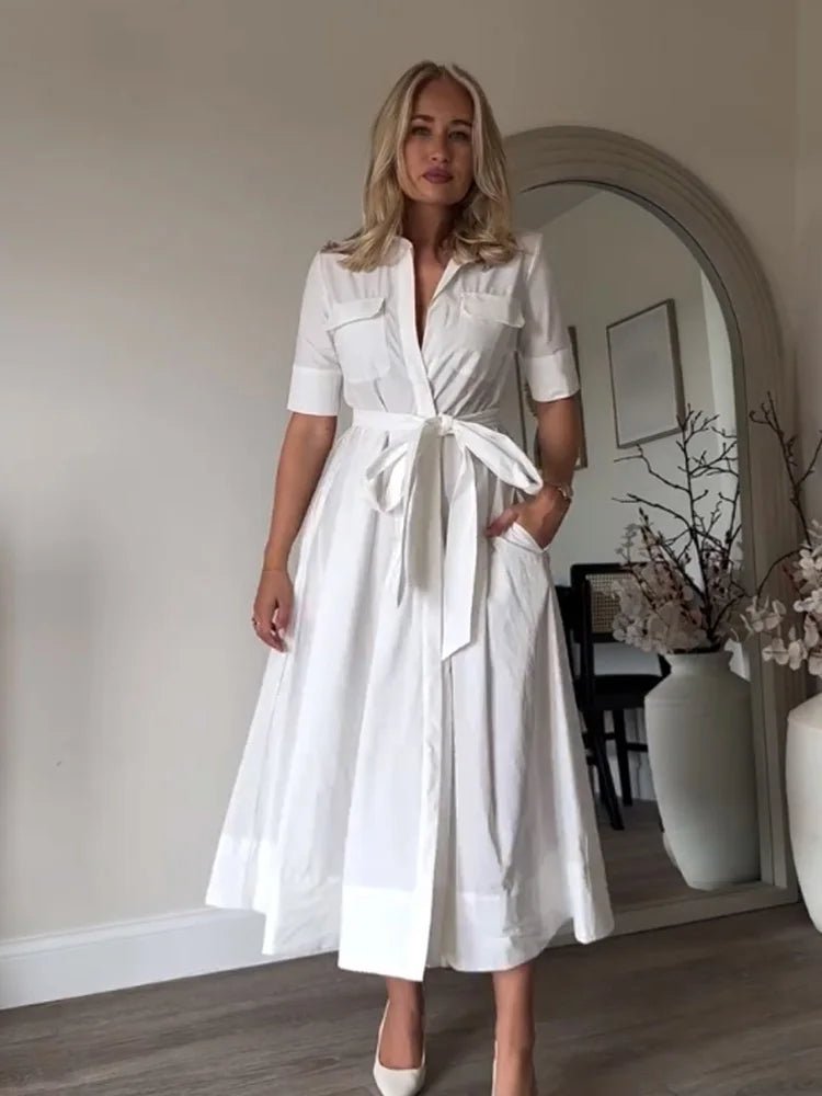 SOERA Ariane Belted Shirt Midi Dress - Dress - White XS