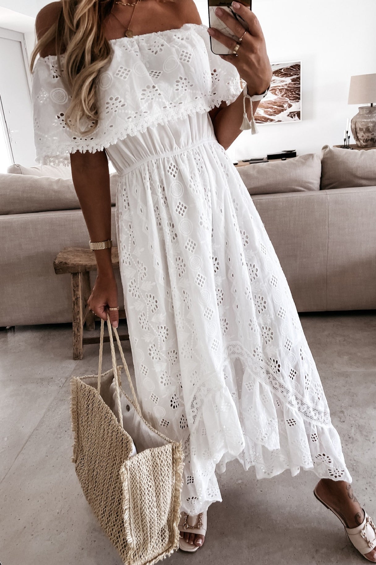 SOERA Aurore Boho Off - Shoulder Maxi Dress - Dress - White M