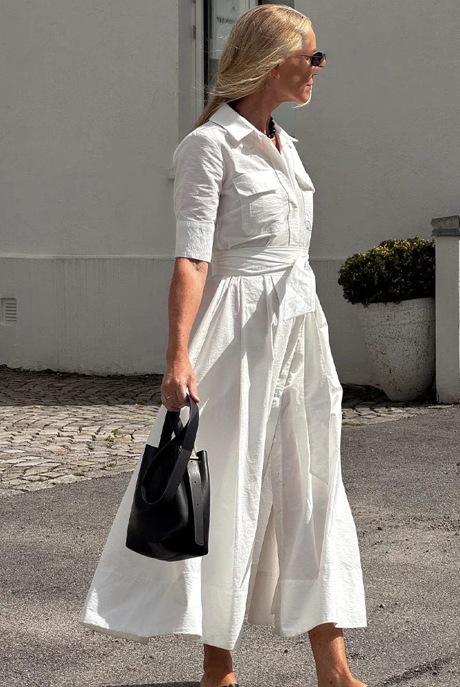 SOERA Beatrice Belted Shirt Midi Dress - Dress - White L