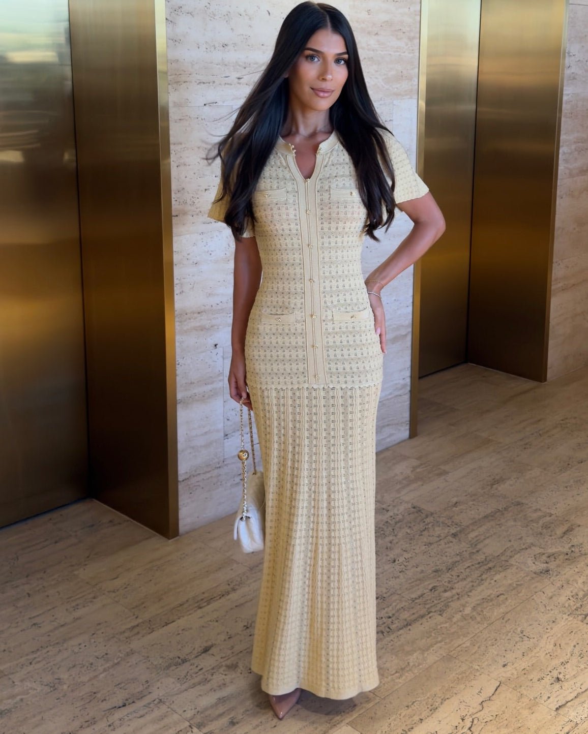 SOERA Beatrice Sequin Knit Maxi Dress - Dress - Yellow S