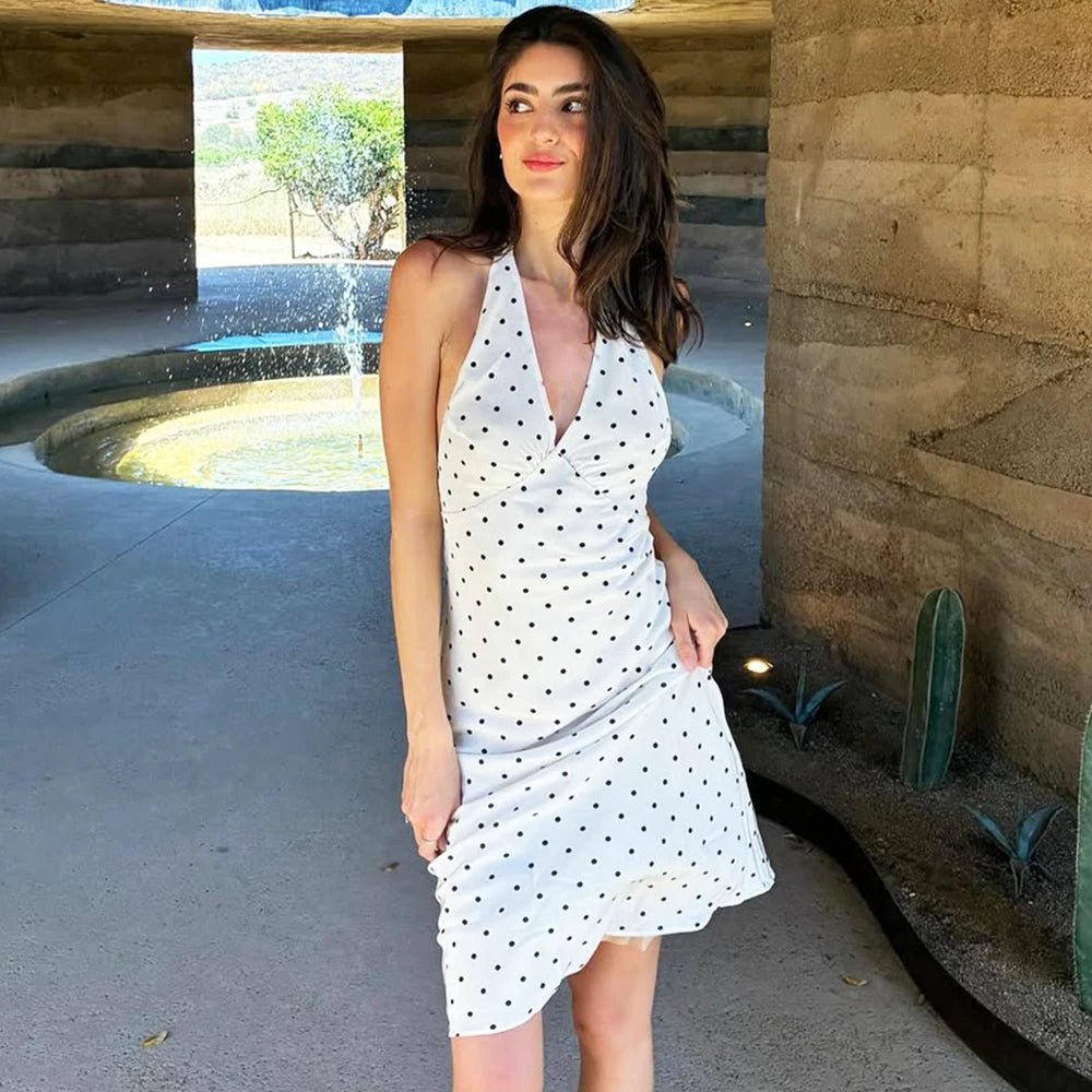 SOERA Bianca Polka Dot Halter Maxi Dress - Dress - White XS