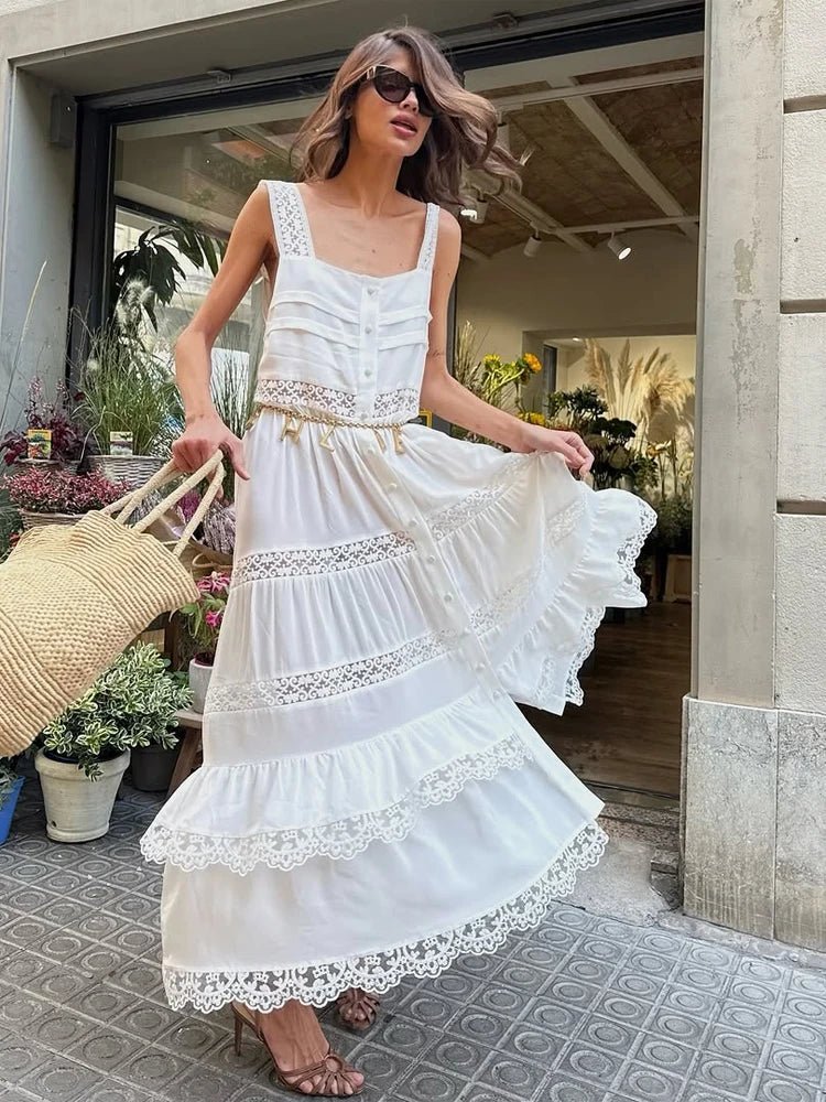 SOERA Bianca Tiered Lace Patchwork Maxi Dress - Dress - S