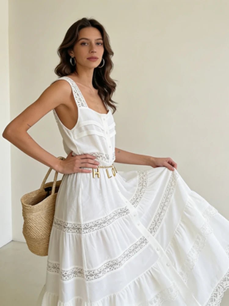 SOERA Bianca Tiered Lace Patchwork Maxi Dress - Dress - S