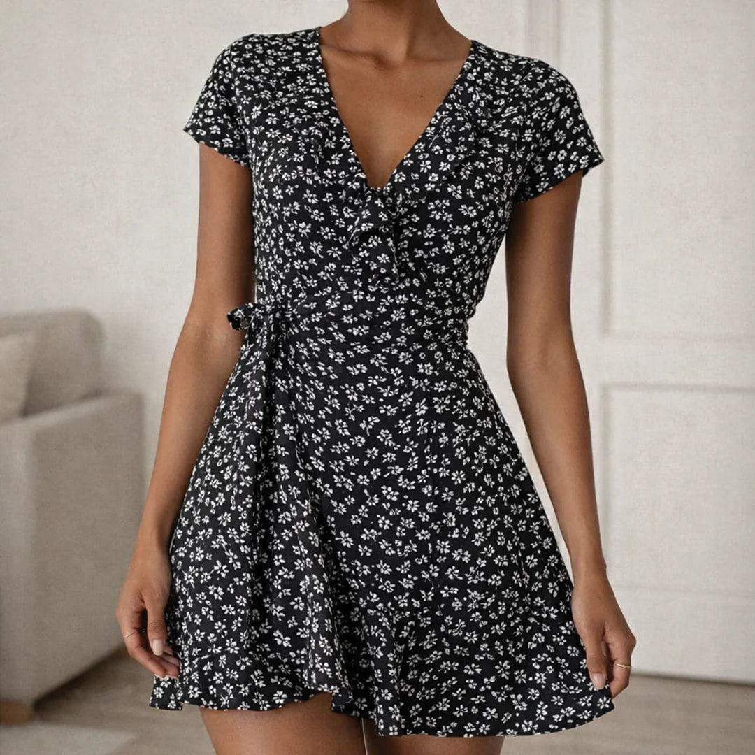 SOERA Celeste Floral V - Neck A - Line Mini Dress - Dress - Black S
