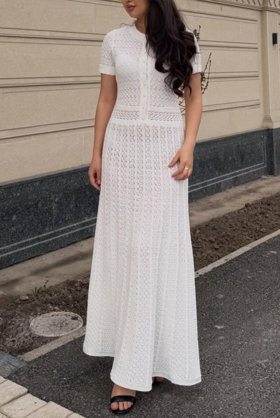 SOERA Celeste Half Button Knitted Midi Dress - Dress - White XS