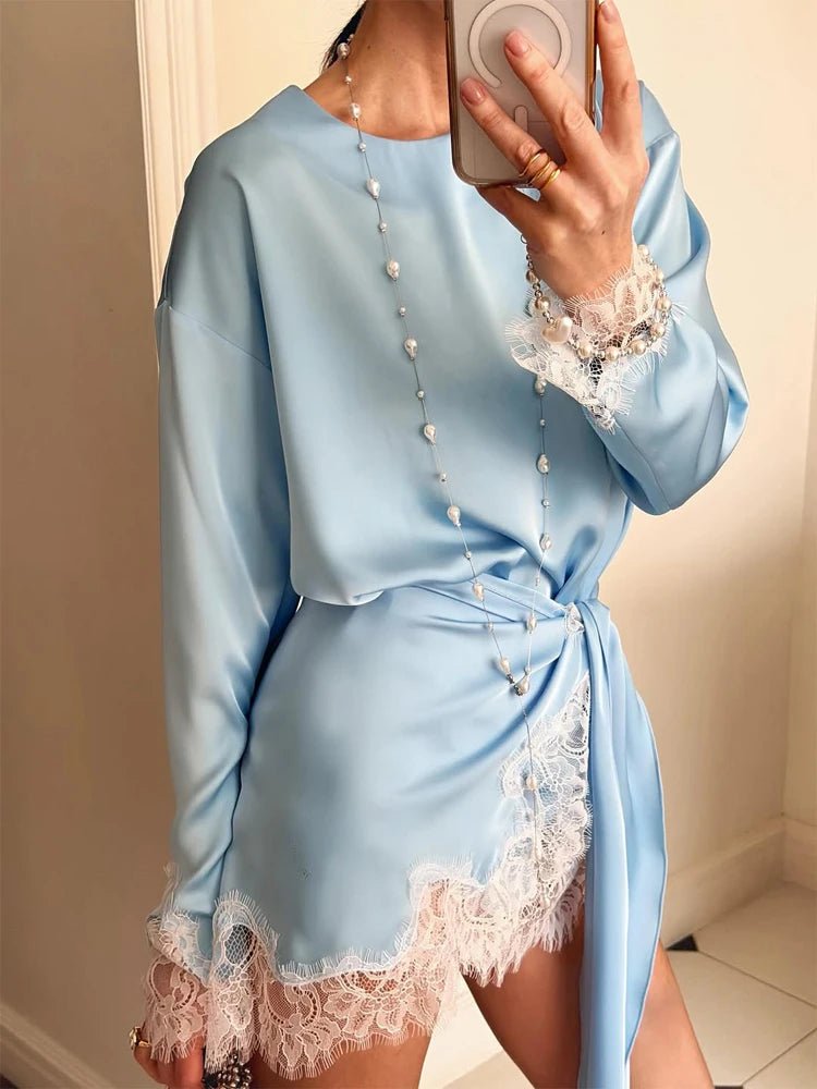 SOERA Celeste Lace Satin Tie - Detail Dress - Dress - Blue M