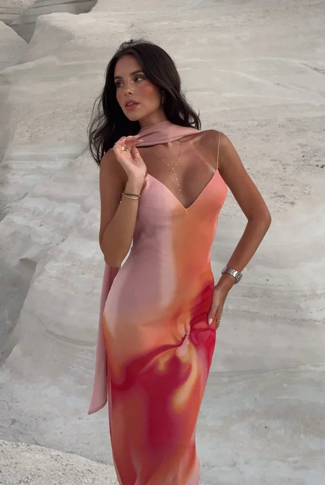 SOERA Elena Open-Back Ombre Satin Maxi Dress - Dress - SOERA-614339-ORA-S-22211 Orange S
