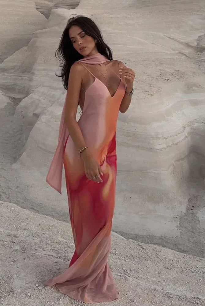 SOERA Elena Open-Back Ombre Satin Maxi Dress - Dress - SOERA-614339-ORA-XS-89443 Orange XS