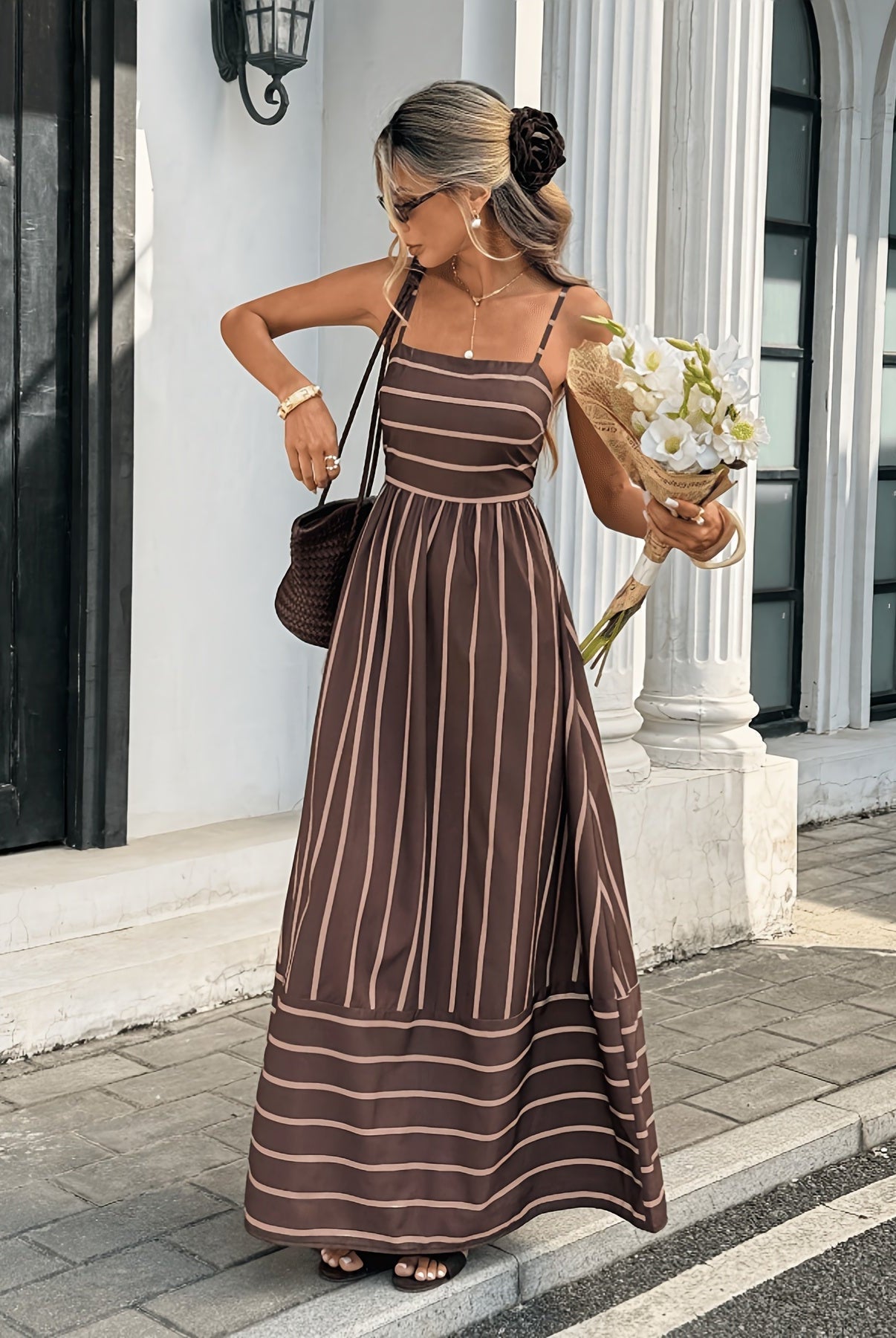 SOERA Elena Striped Linen Slip Dress - Dress - SOERA-088131-CAF-XS-06819 Brown XS