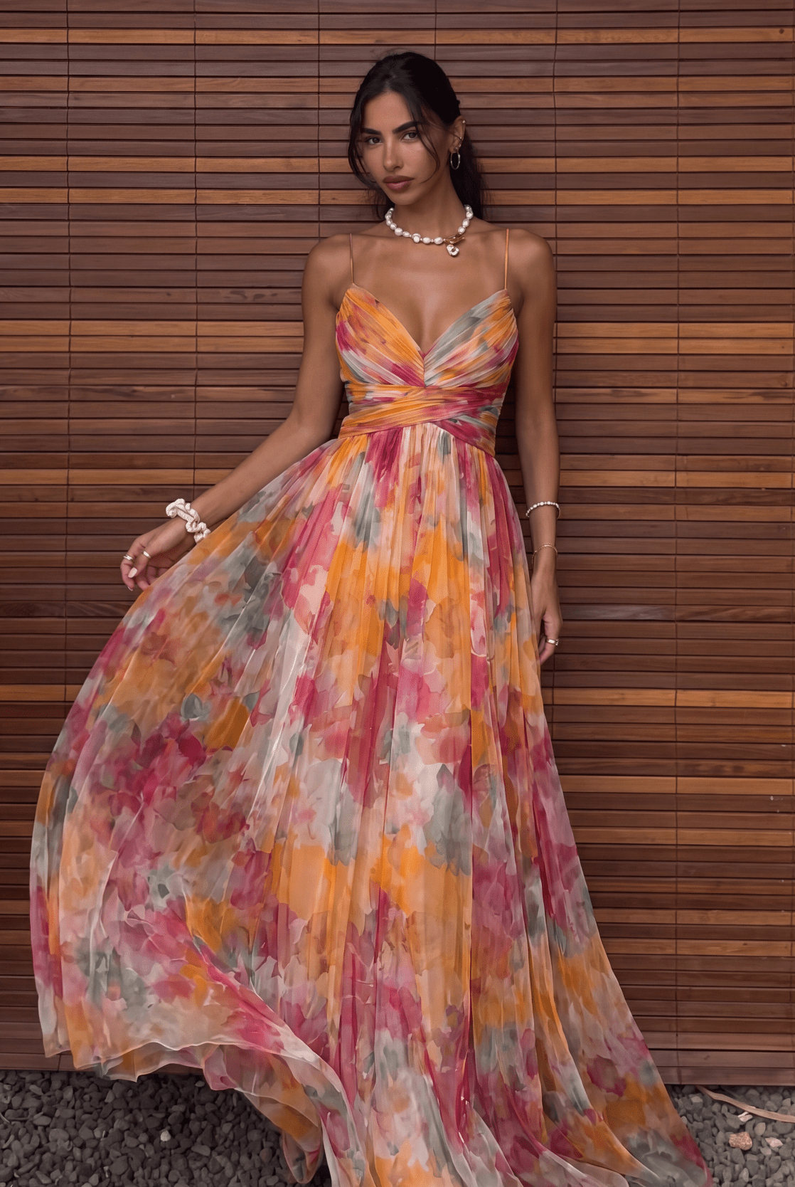 SOERA Emma Floral Mesh Maxi Dress - Dress - SOERA-730243-ORA-S-06339 Orange S