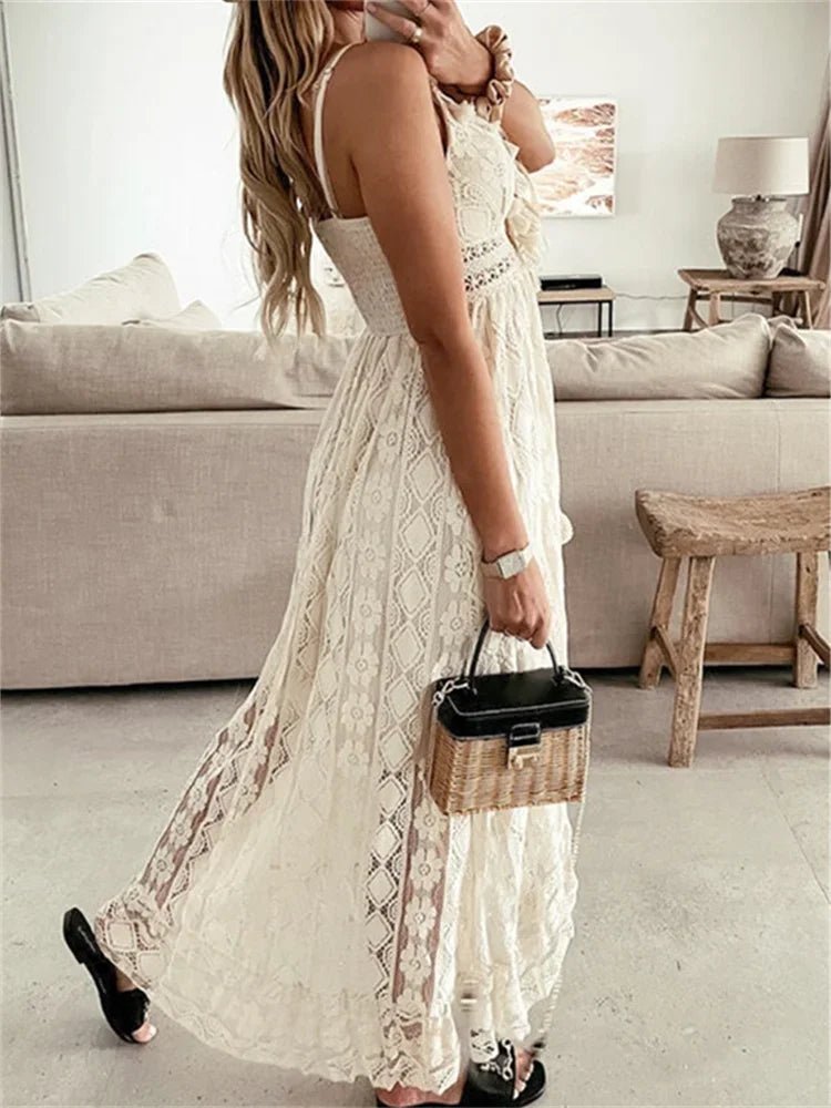 SOERA Esra Sleeveless Lace V - Neck Maxi Dress - Dress - Beige S