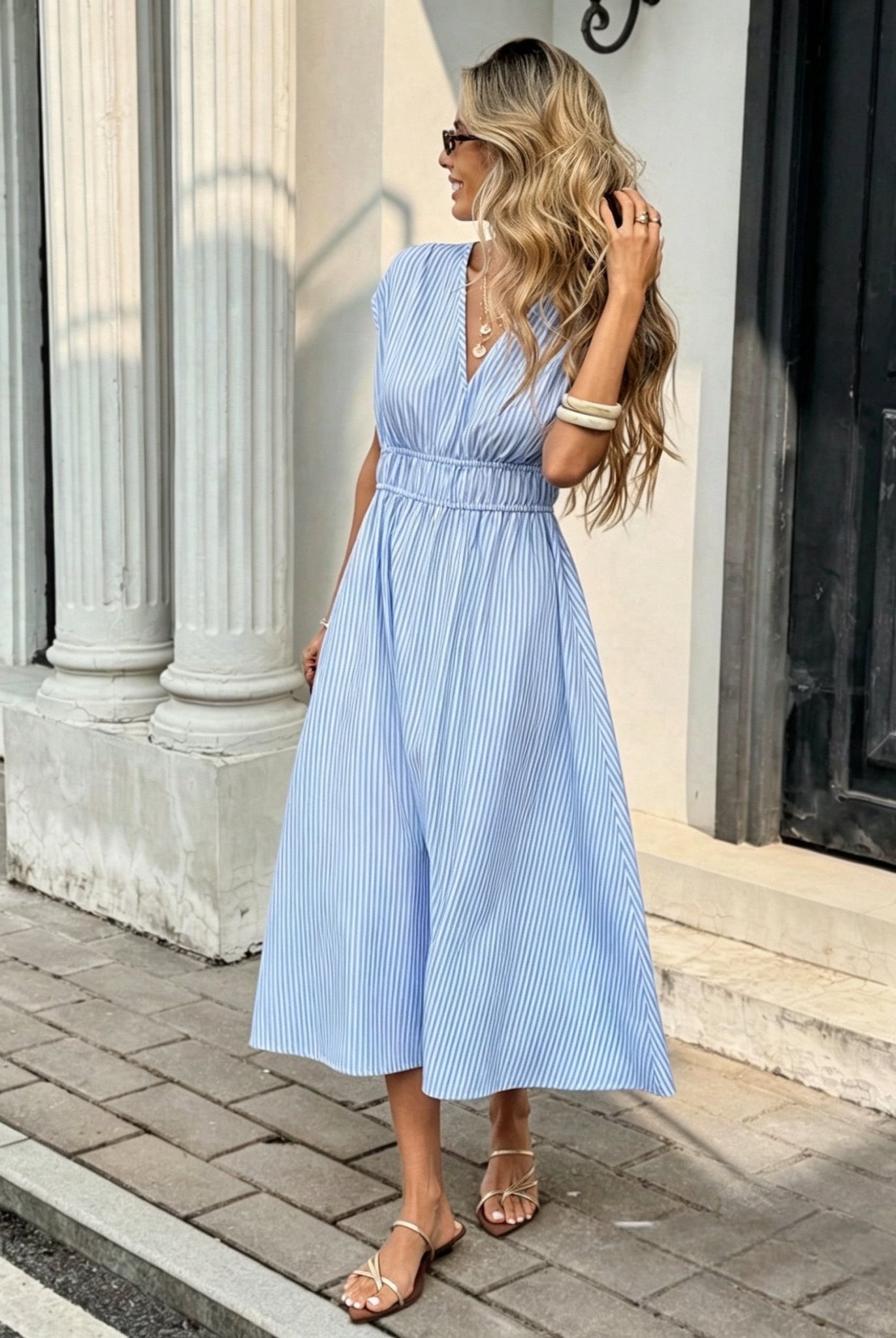 SOERA Margot Striped Empire Maxi Dress - Dress - SOERA-070019-AZU-XS-92515 Blue White XS