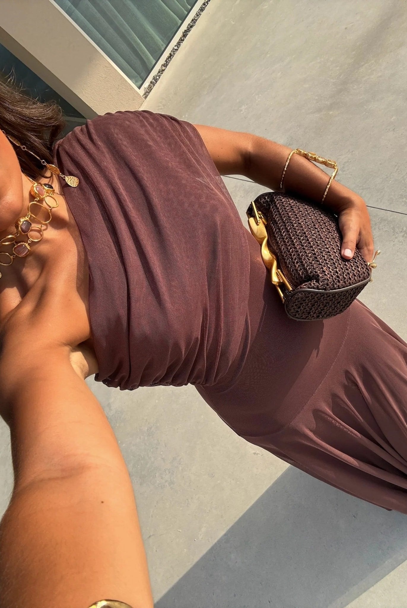 SOERA Sienna Off-Shoulder Ruched Maxi Dress - Dress - SOERA-616515-S-BROWN-71651 Brown S