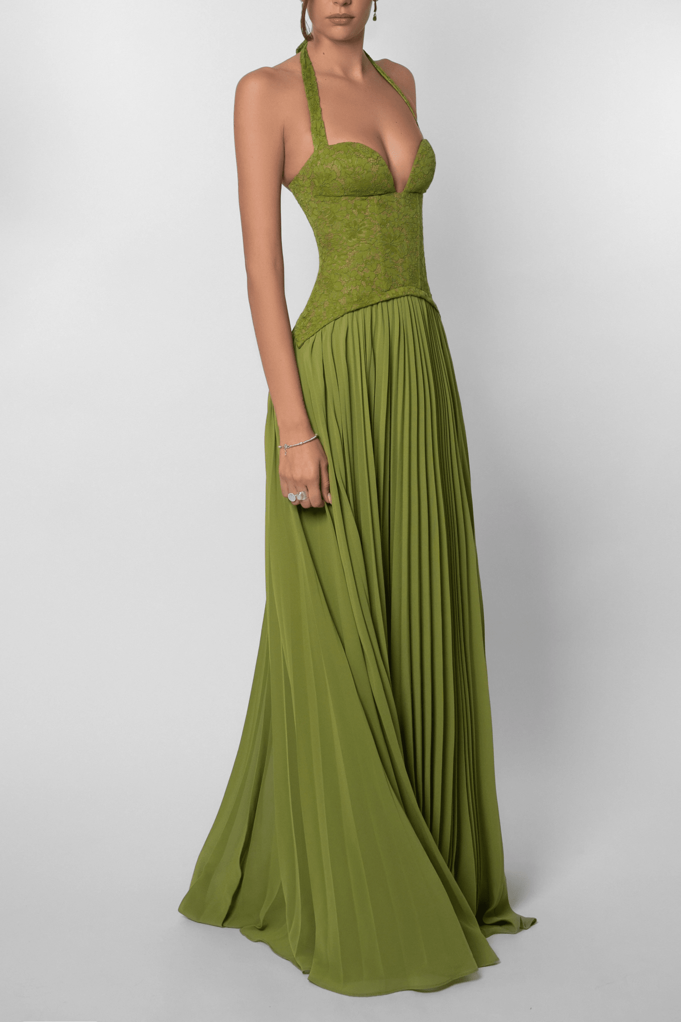 SOERA Vivian Pleated Corset Maxi Dress - Dress - Green S