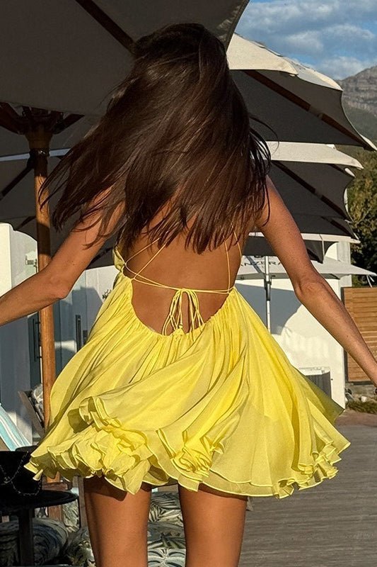 SOERA Abigail V Neck Layered Mini Dress - Dresses - Yellow M