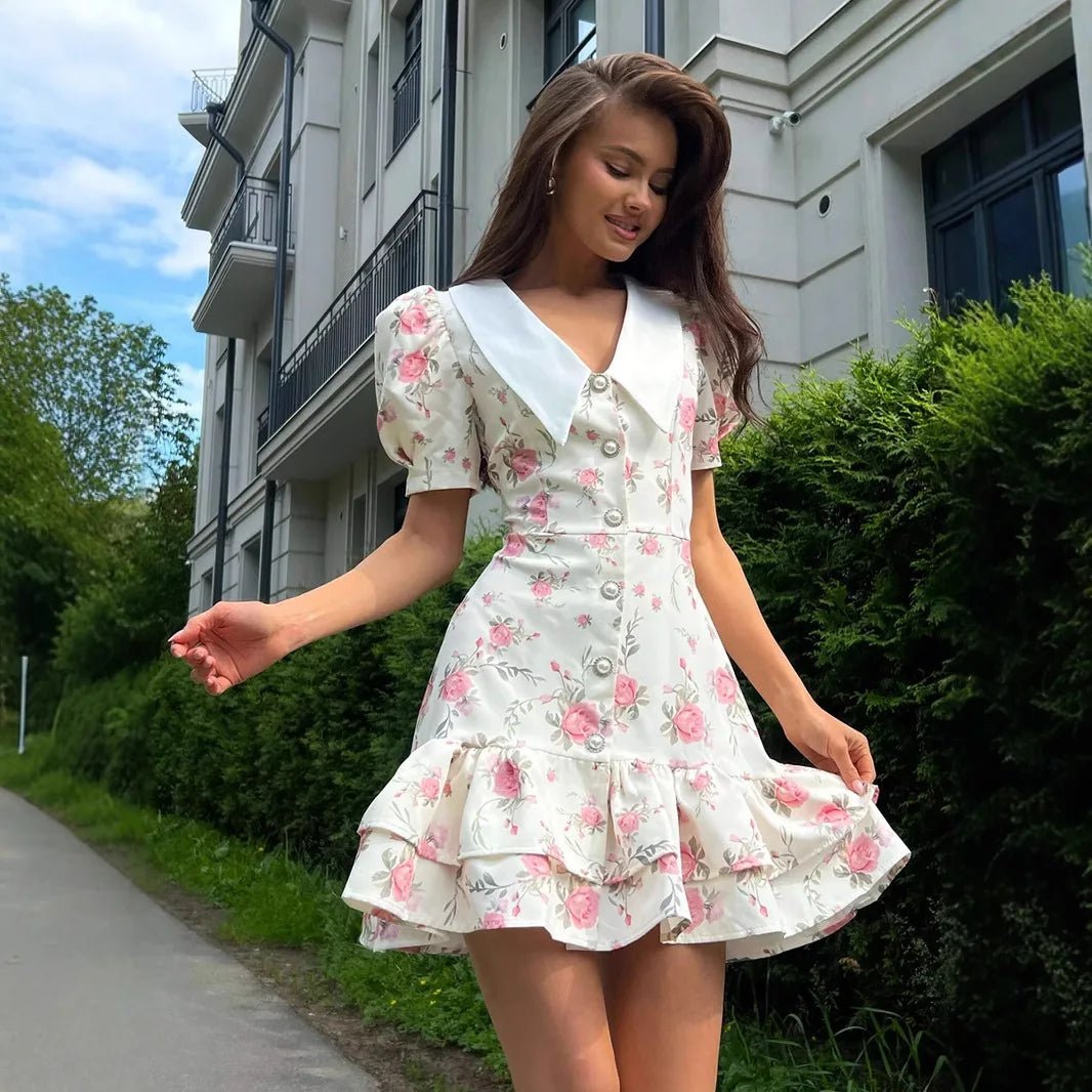 SOERA Andromeda Floral Puff Sleeve Mini Dress - Dresses - White S
