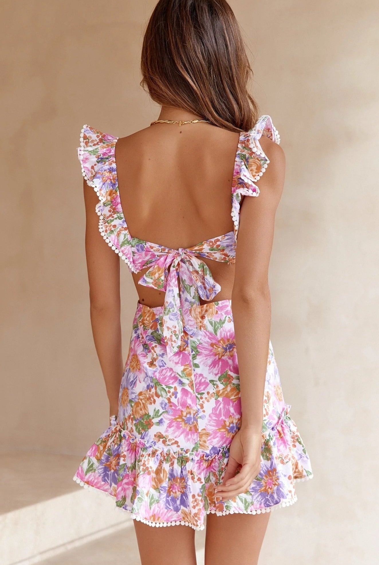 SOERA Carmina Floral Back Tie Mini Dress - Dresses - JE1776146984835070581 Pink S