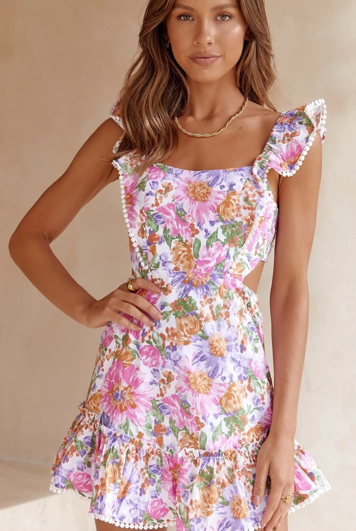 SOERA Carmina Floral Back Tie Mini Dress - Dresses - JE1776146984835070581 Pink S