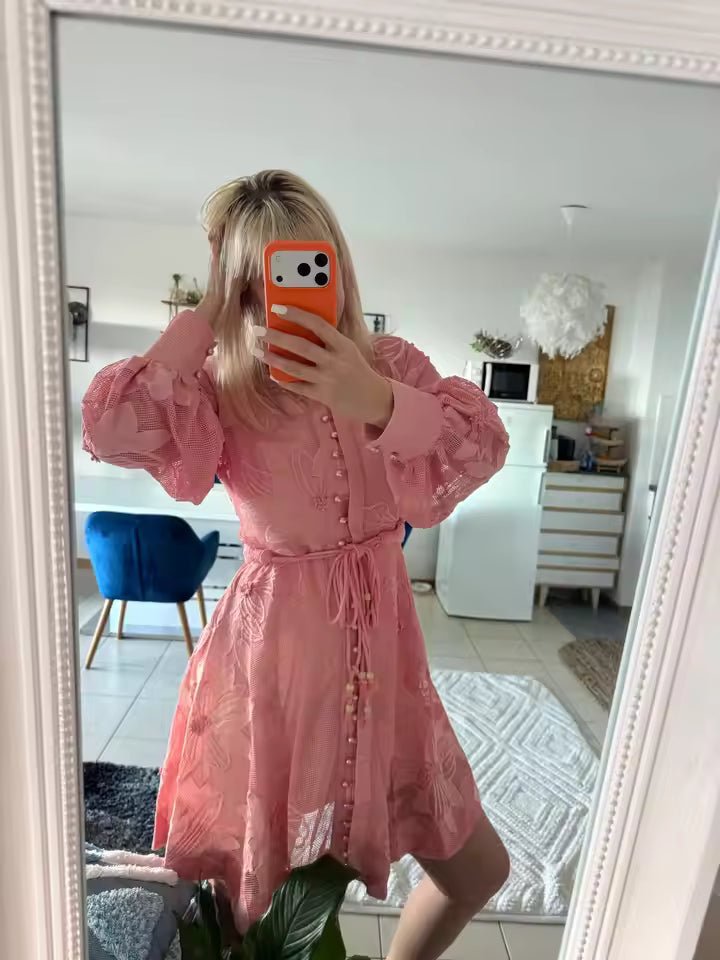 SOERA Hedy Embroidered Lace Belted Dress - Dresses - Pink S