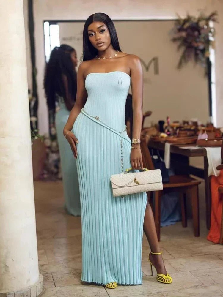 SOERA Isadora Strapless Side - Slit Knit Maxi Dress - Dresses - Blue S