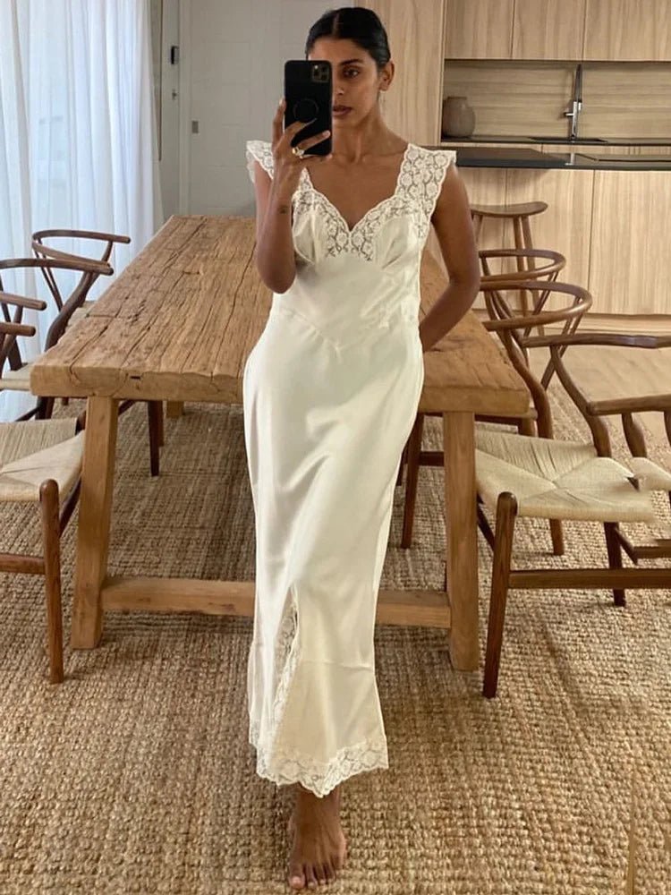 SOERA Joanna Satin Lace Long Dress - Dresses - 1005009954790316-;Sk1775118759075319490 White S