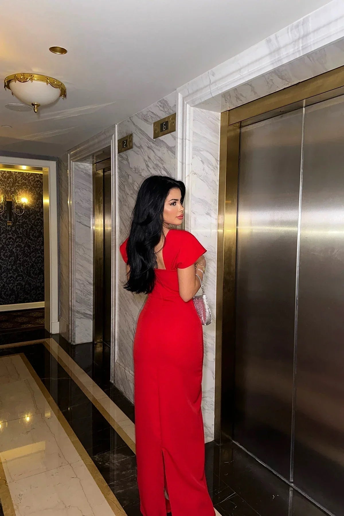 SOERA Kaila Square-Neck Bodycon Maxi Dress - Dresses - Red S