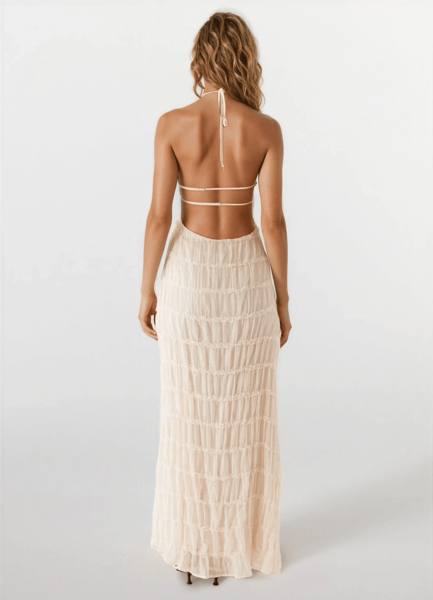 SOERA Leslie Backless Sculpted Texture Maxi Dress - Dresses - Cream L