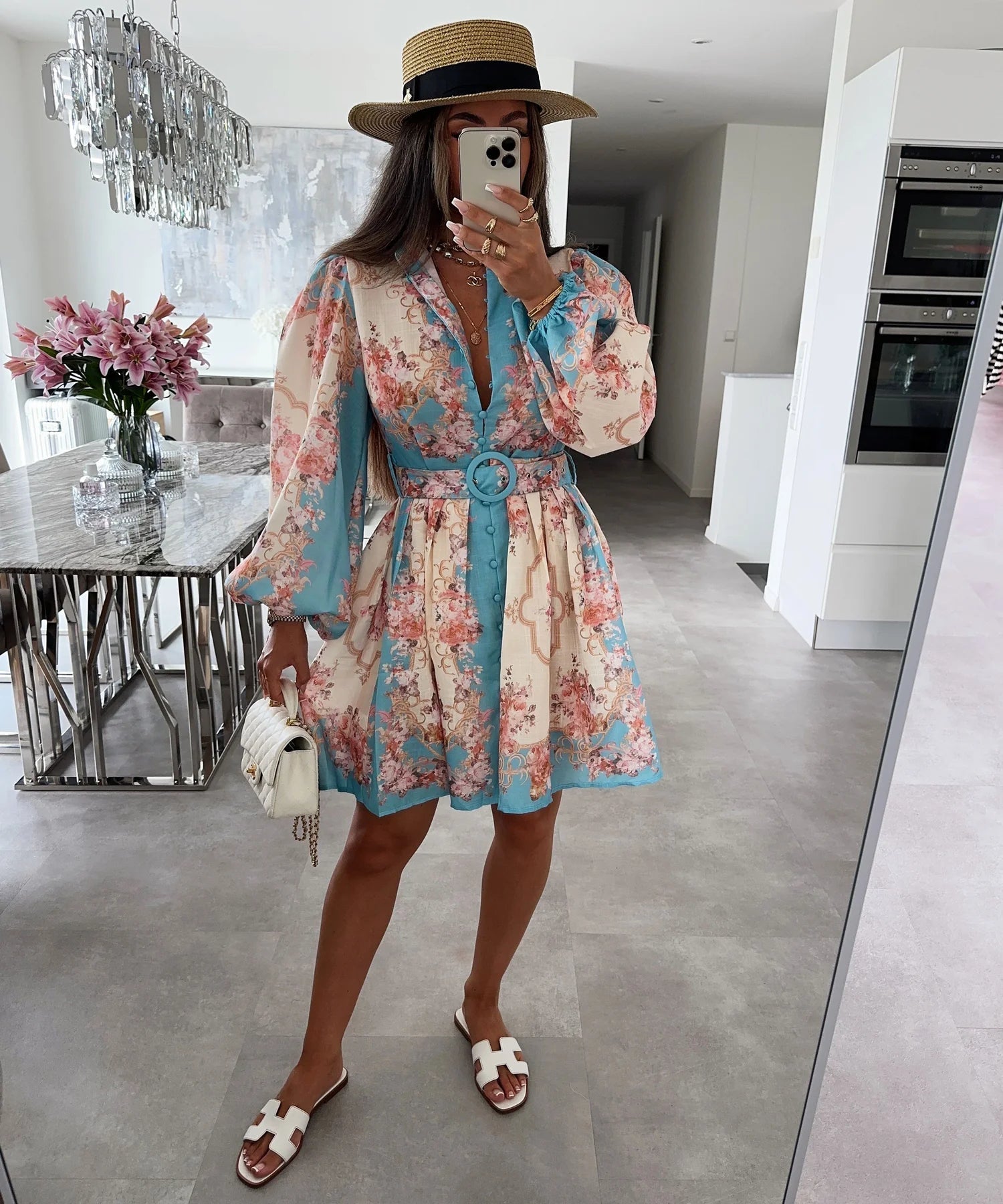 SOERA Petunia Belted Floral Midi Dress - Dresses - Blue S