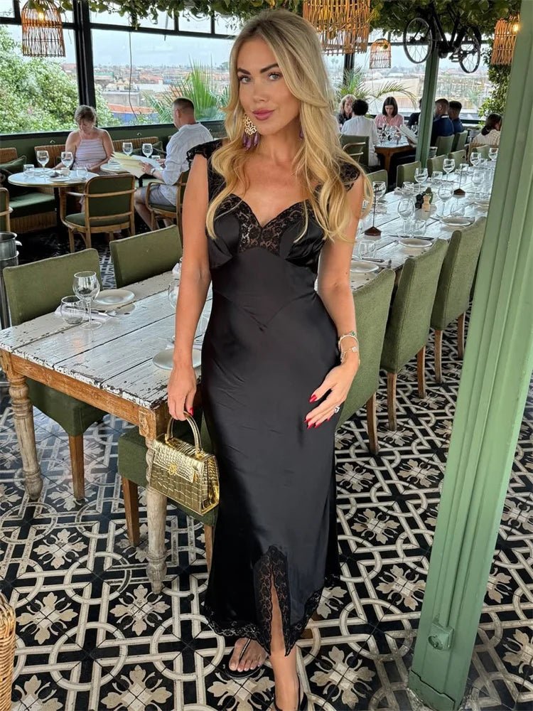 SOERA Piper Satin Lace Maxi Dress - Dresses - 1005009954790316-;BK1774621553238121549 Black S